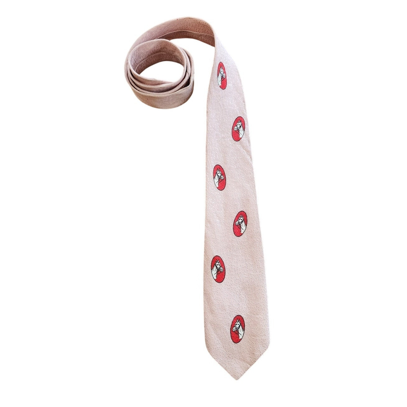 Vintage 30s Mens Tie Pink w/Red Horses Graphic Print