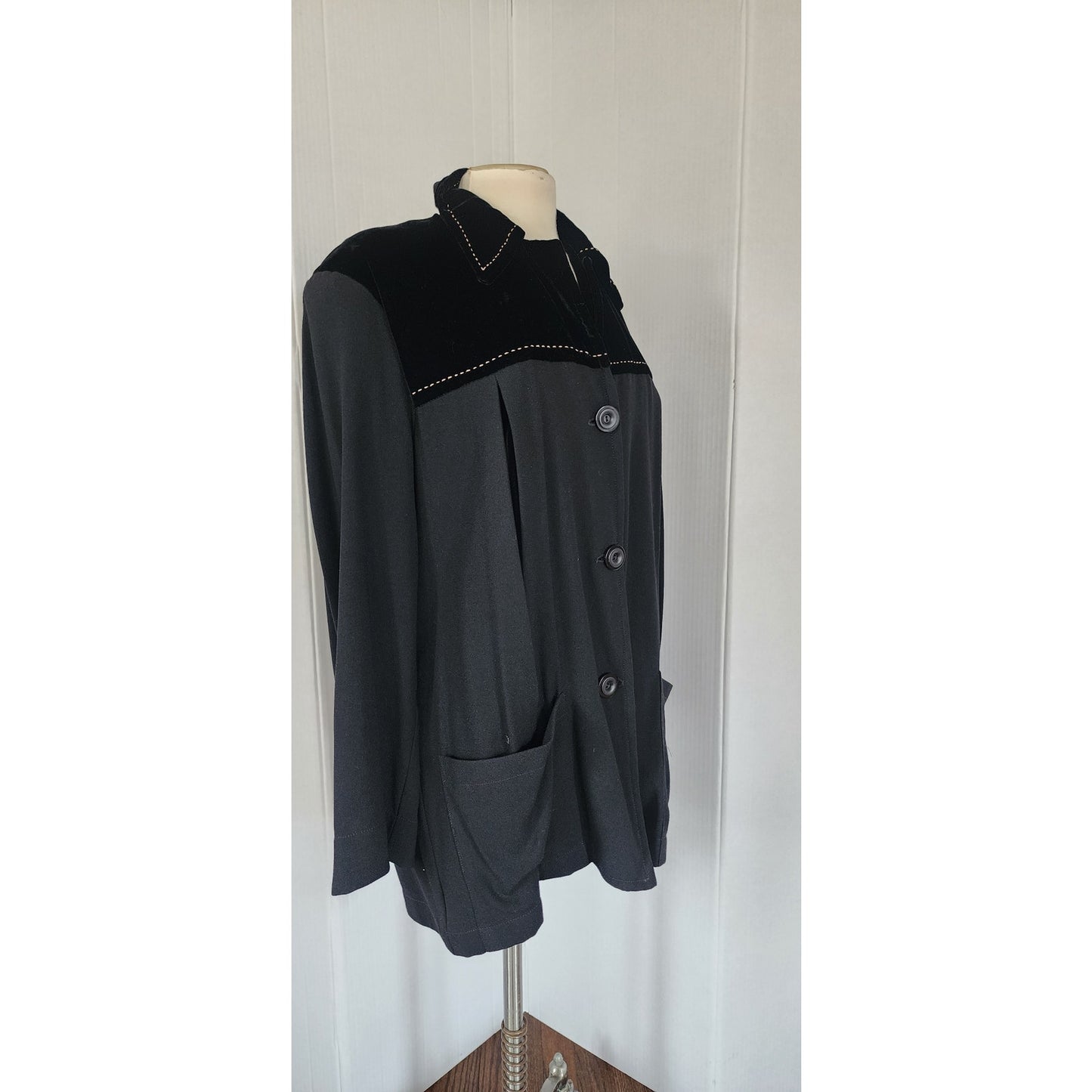 Vintage 40s Style Black Jacket Velvet Blazer 90s Zelda