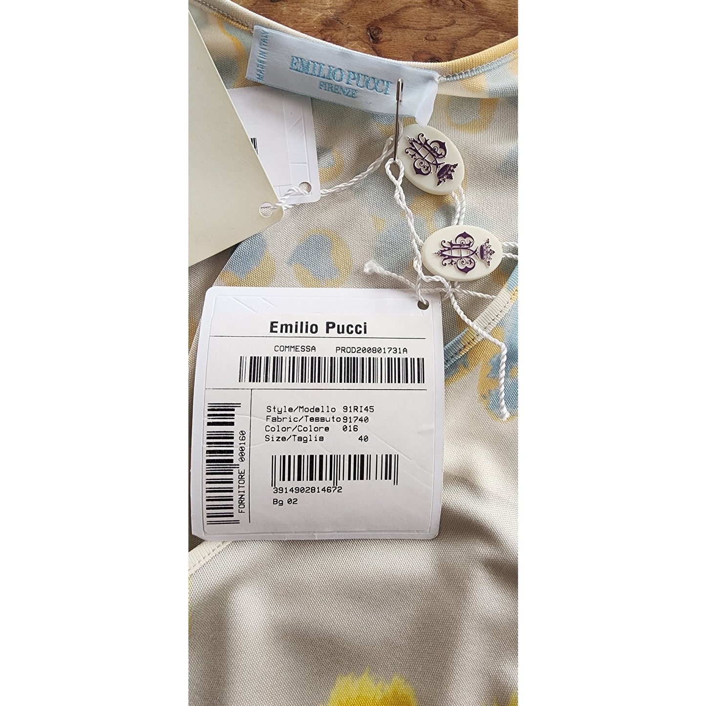 Emilio Pucci  Dress Short Sleeved Silkprint  Yellow Gray NWT