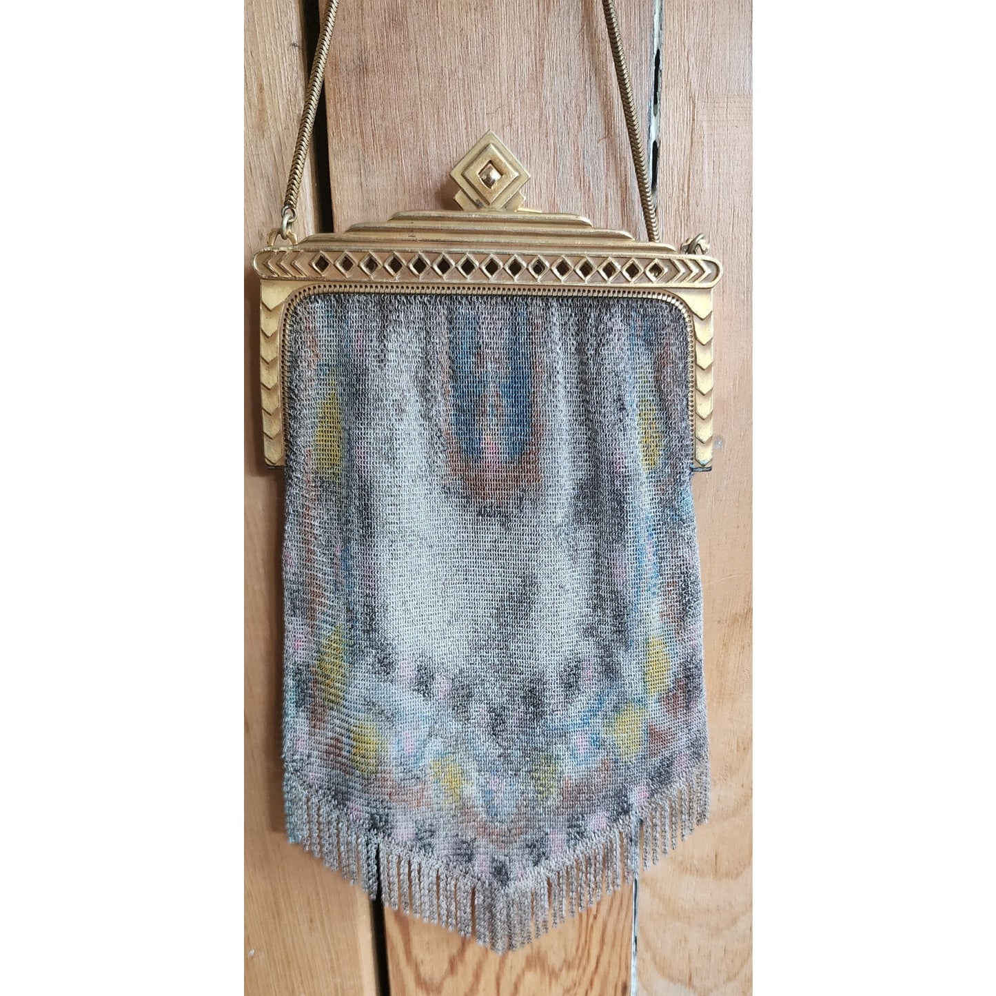 Vintage 1920s Whiting & Davis Evening Bag Painted Mesh Steel Art Deco