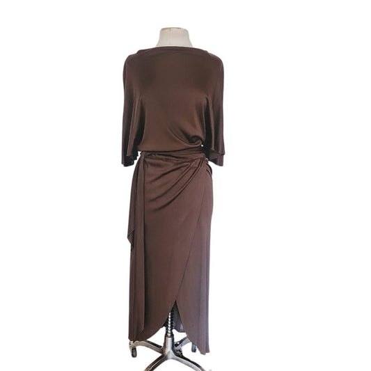 Vintage 1970s Mollie Parnis Dress in Brown Jersey
