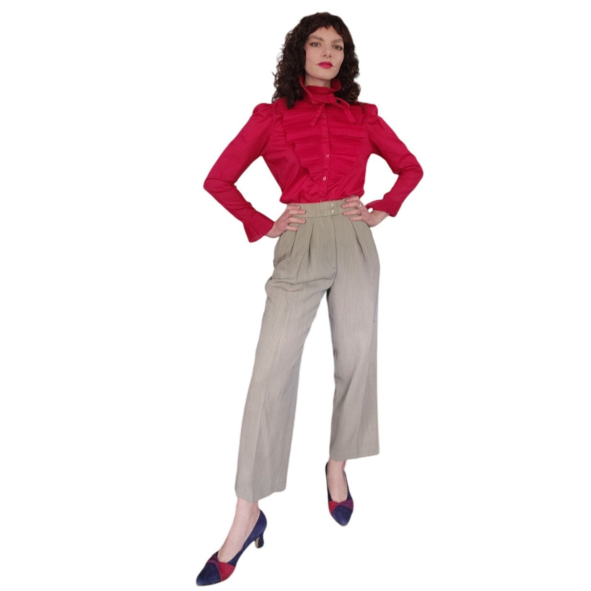 Vintage 80s Beige Pants High Waisted Slacks w/Pleats / S