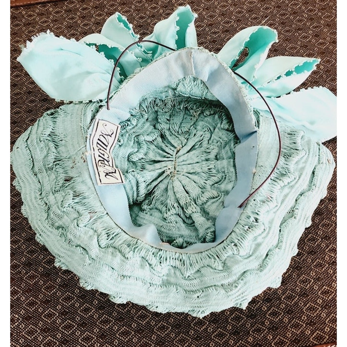 Vintage 30s Blue Pink Hat in Straw & Silk by Milgrim