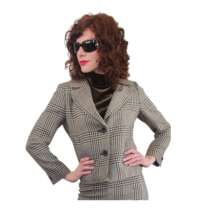 Vintage 90s Brooks Brothers Skirt Suit Moon Wool Houndstooth Black White