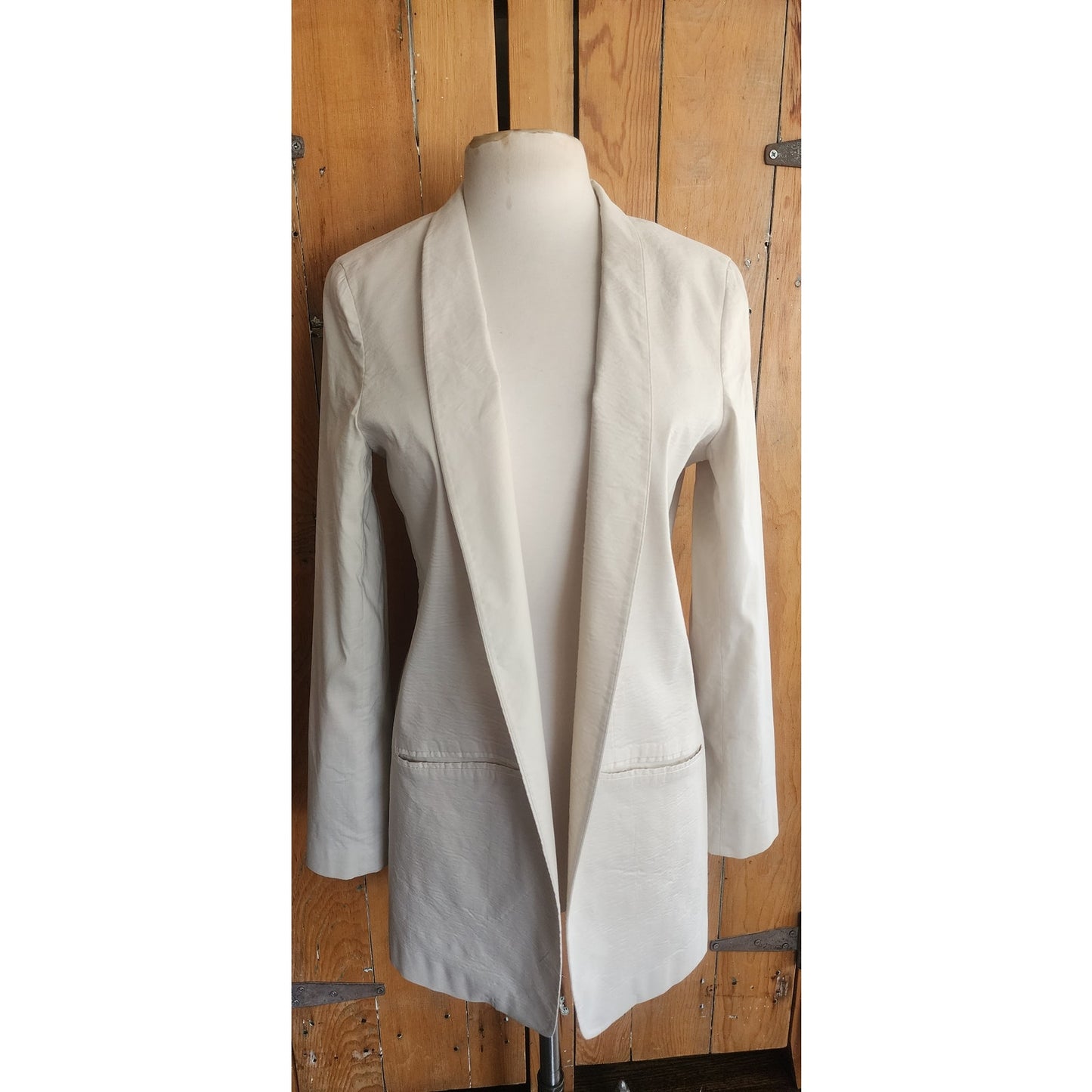 Eileen Fisher Long Blazer Off White Ramie Blend