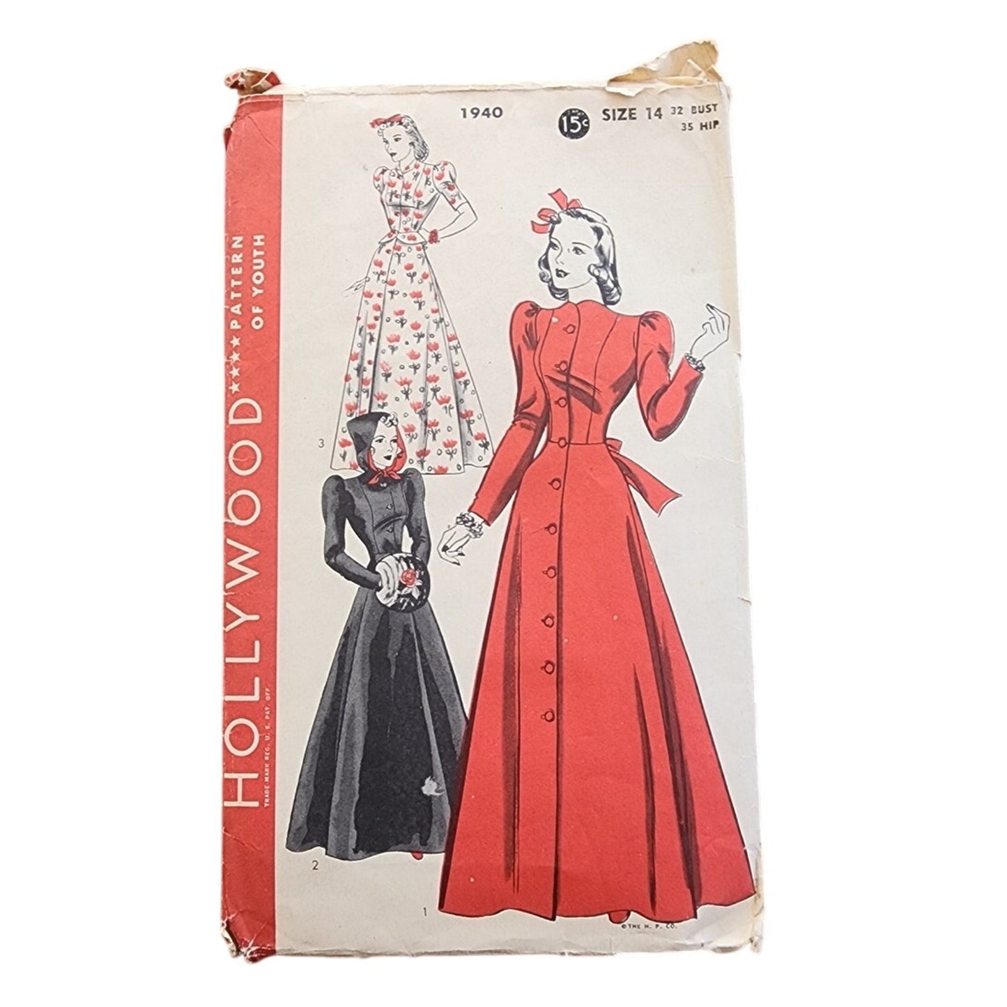Vintage 40s Sewing Pattern ORIGINAL: Housecoat or Evening Coat Hollywood 1940