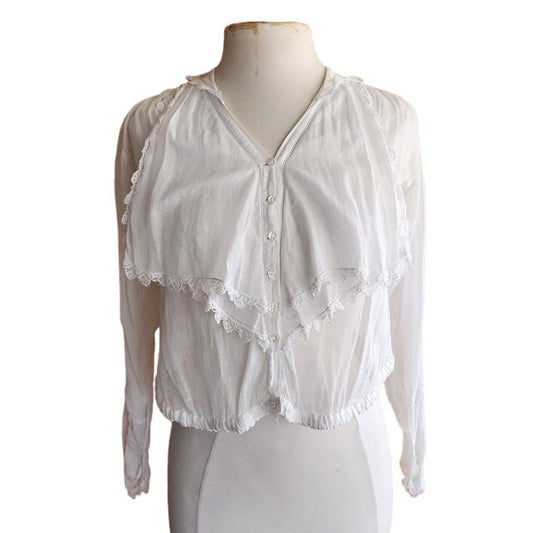 Antique Edwardian White Blouse Frilly Front Panel Sailor Collar