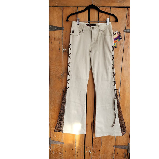 Vintage Y2K Mudd Pants Bellbottom Jeans Leopard Lace Animal Print Flares NOS