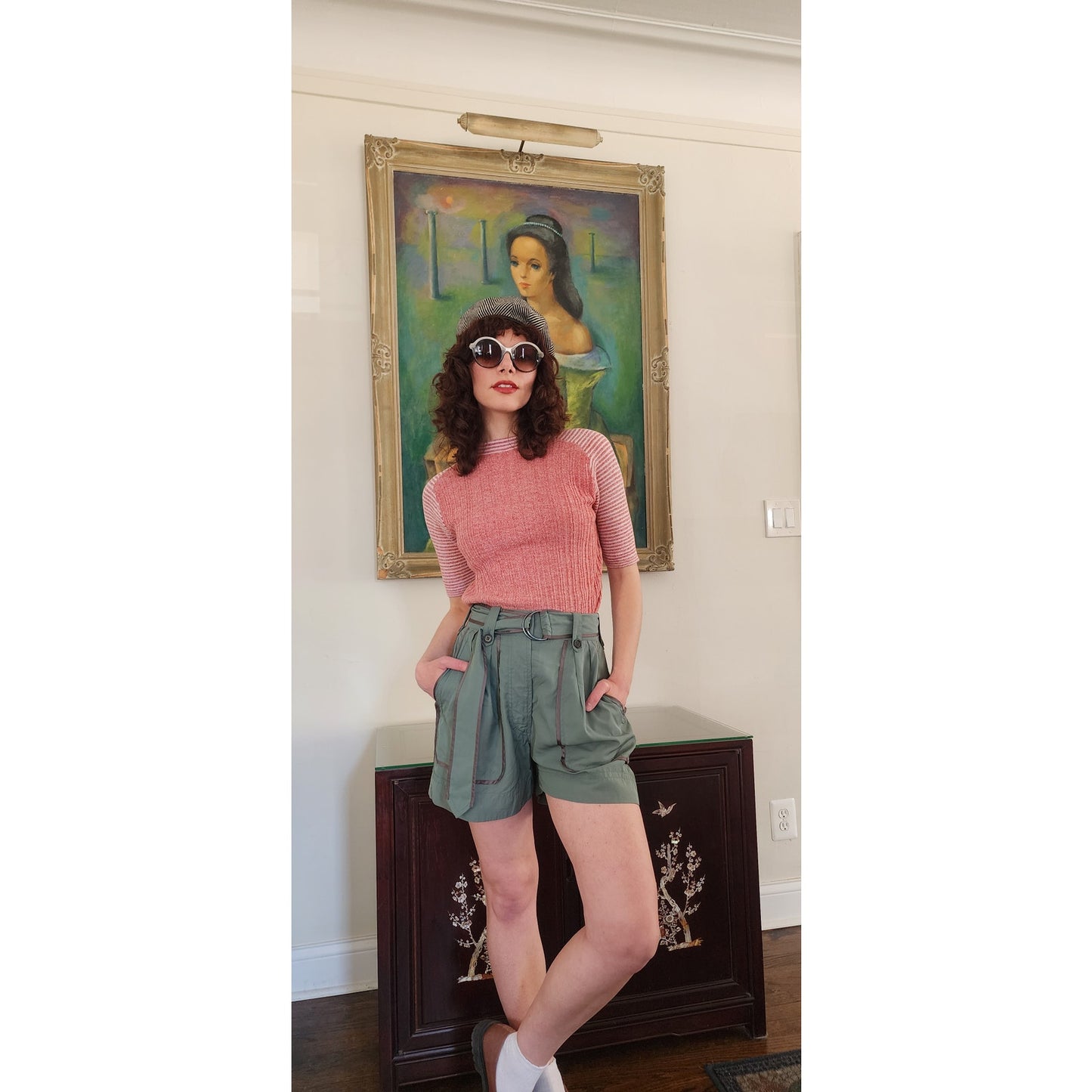 Vintage Y2K Dries Van Noten Silk Shorts Cropped Cargo Blue Green