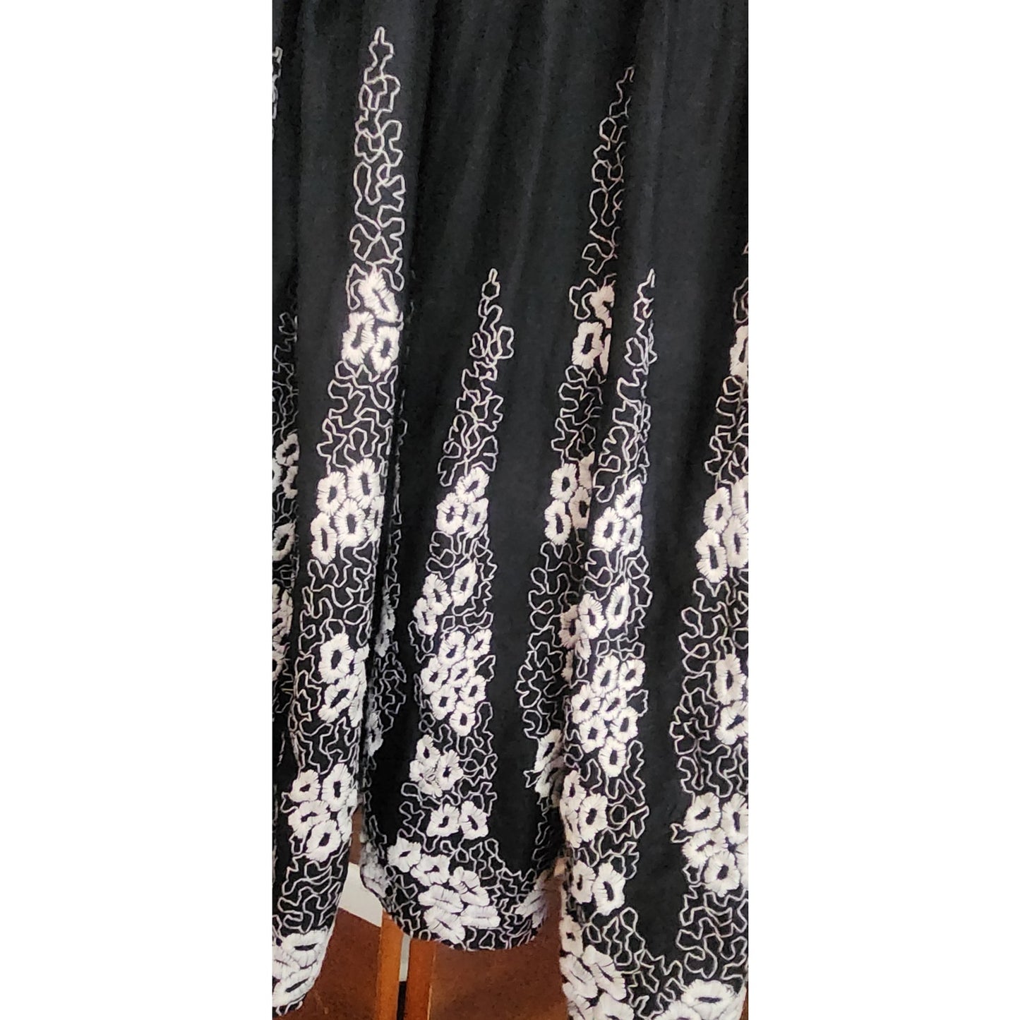 Vintage 1950s Patio Dress Black + White Embroidery Spaghetti Straps / S