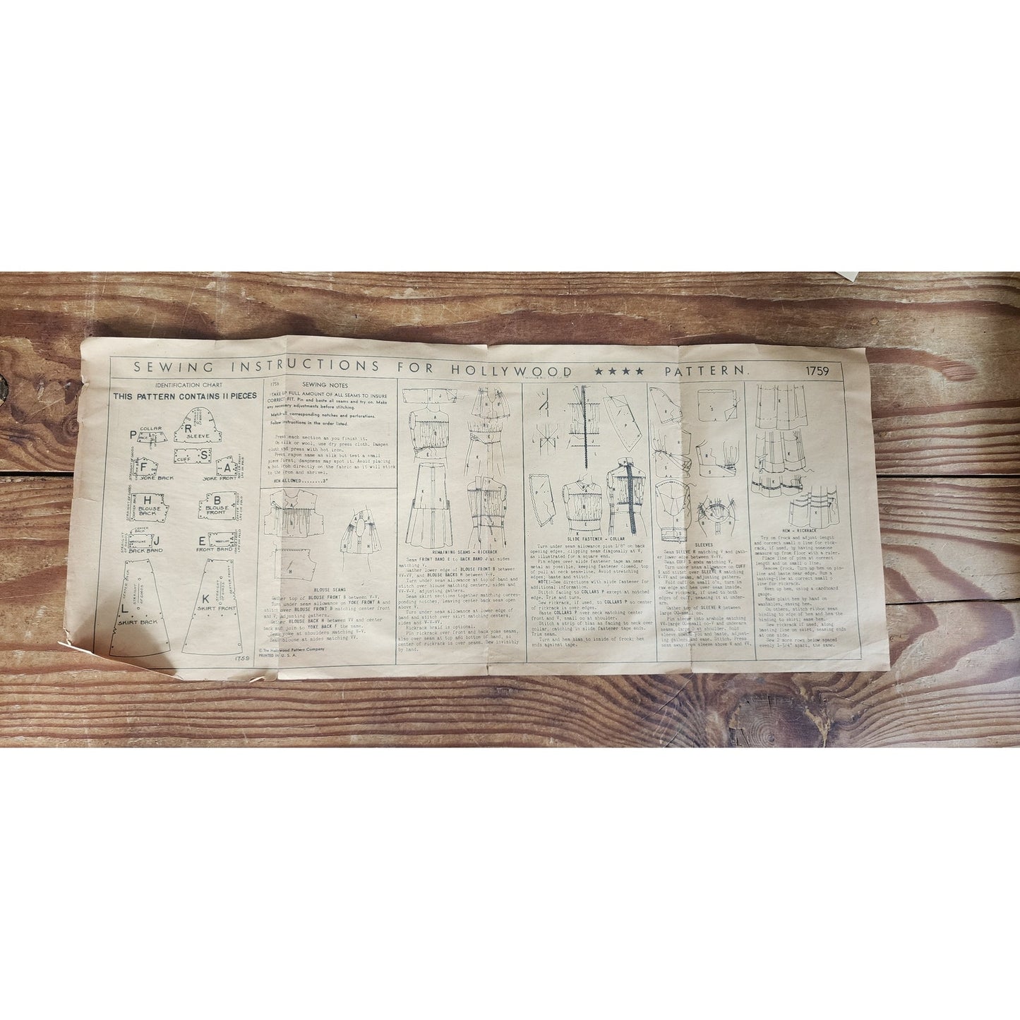 Vintage 40s Sewing Pattern ORIGINAL: Dress Olivia de Havilland Hollywood Pattern 1759