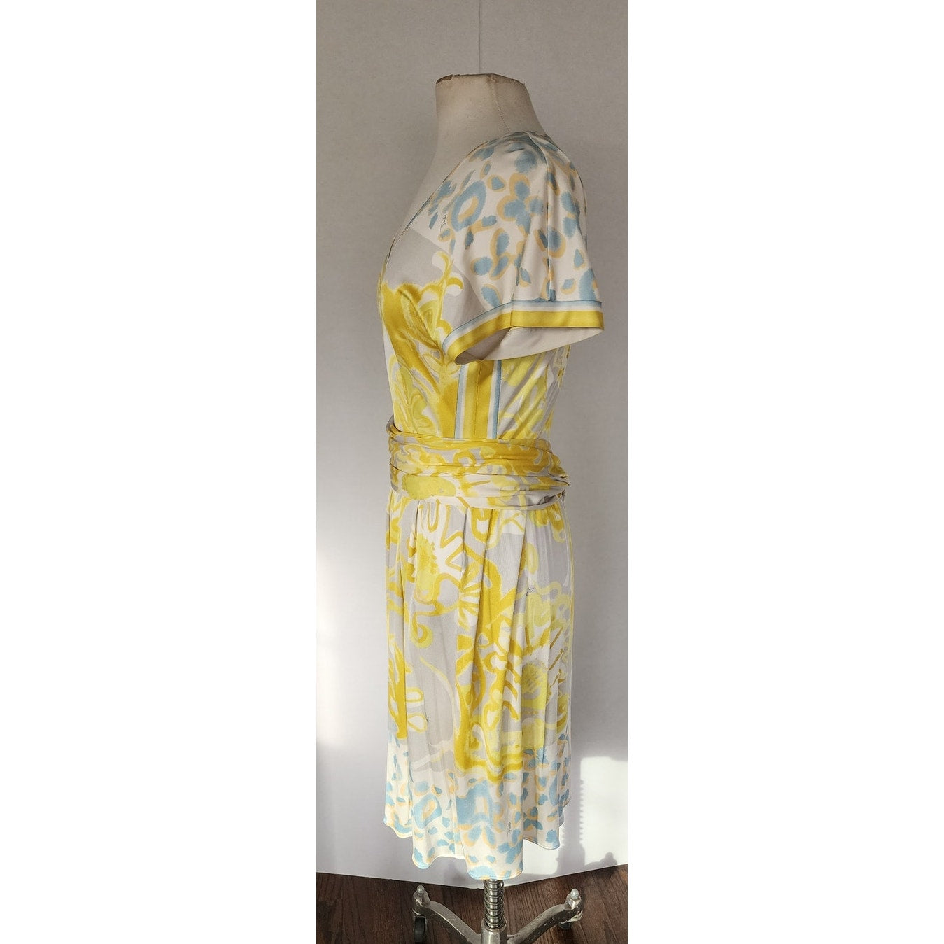 Emilio Pucci  Dress Short Sleeved Silkprint  Yellow Gray NWT