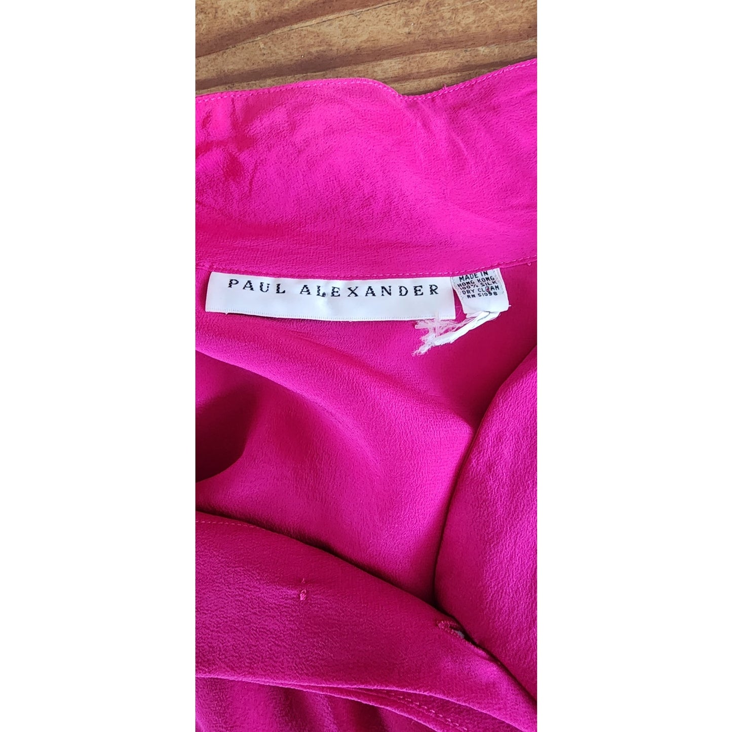 Vintage 80s Fuschia Pink Silk Blouse w/Embroidery Paul Alexander