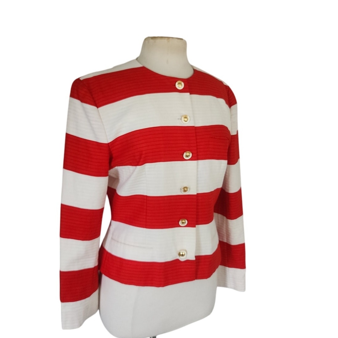 Vintage 1980s Louis Feraud Blazer Red White Stripe