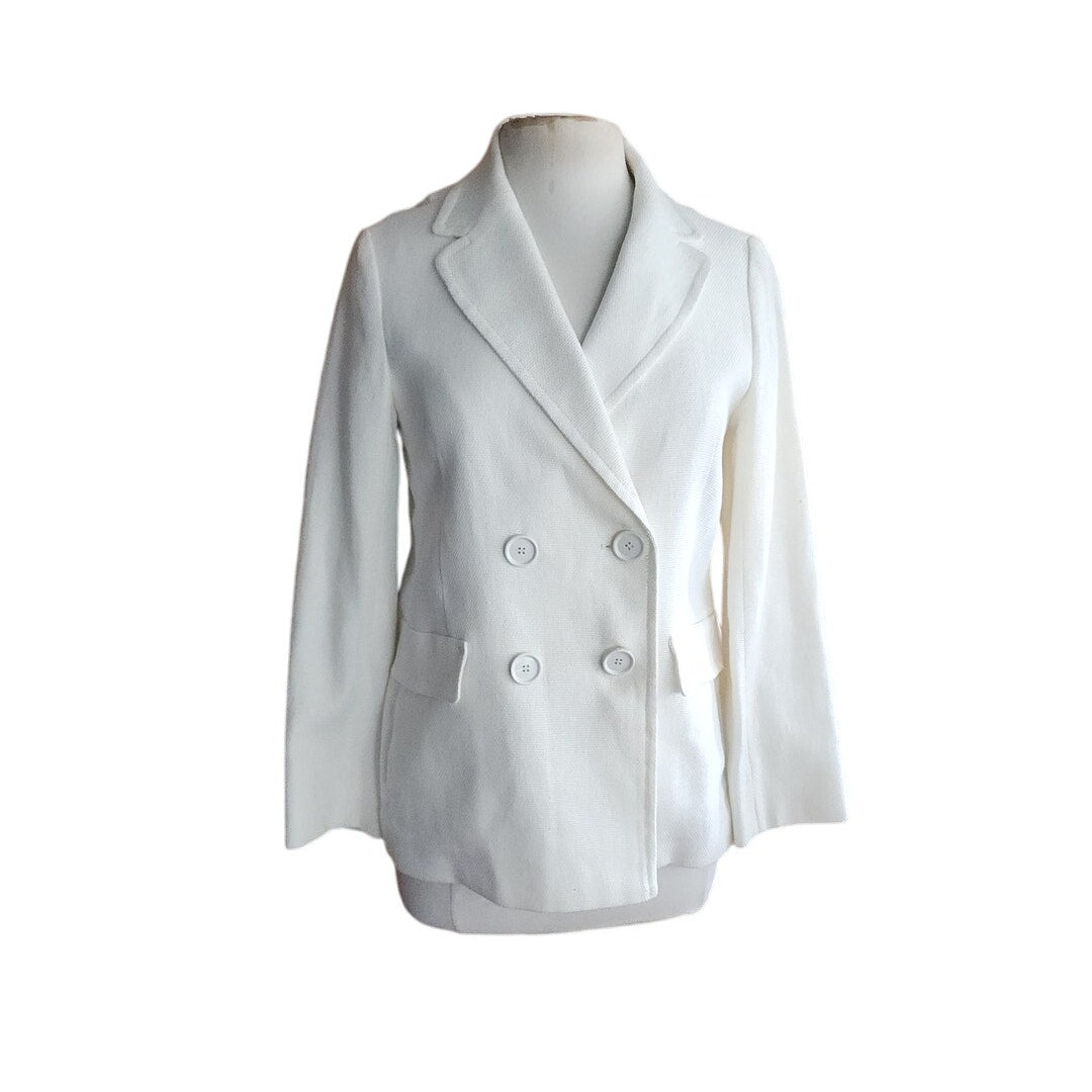 'S MAX MARA Double-breasted Pea Jacket in White Linen Blend