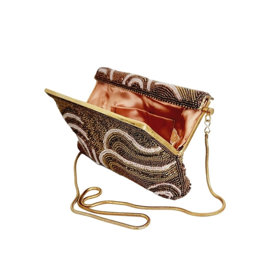 Vintage 50s Beaded Bag Brown Copper Ed B Robinson Art Deco Style