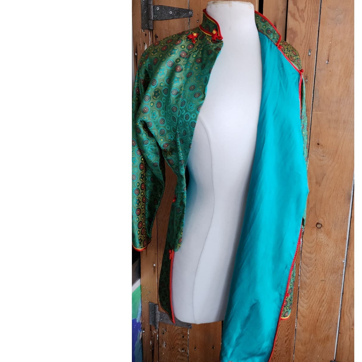 Vintage Chinese Style Jacket Tunic Green Silkprint