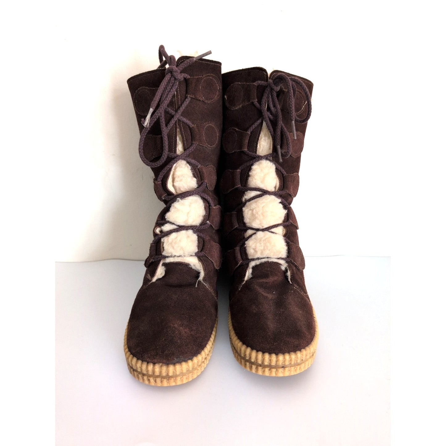 Vintage 70s Winter Boots Ladies Brown Suede + Shearling Size 9
