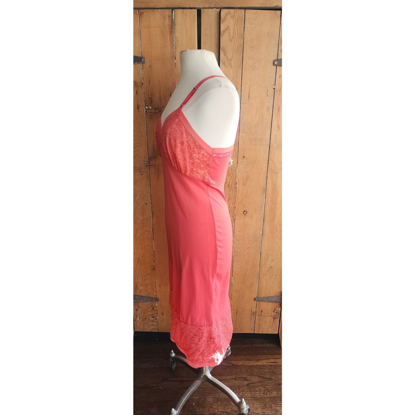 Vintage 50s Slip Dress Coral Orange Nylon & Lace Ssamprufe