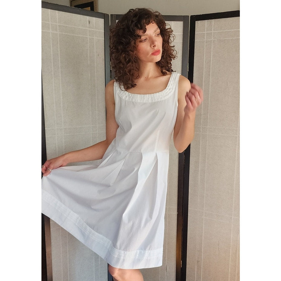 Vintage 2000s Miu Miu Sleeveless Dress in White Cotton