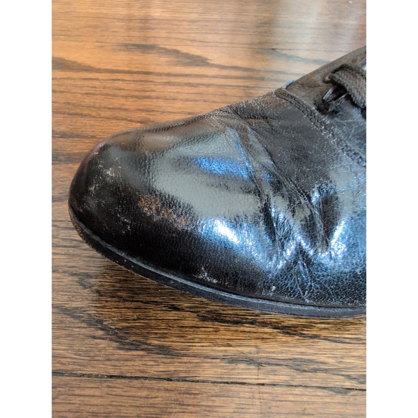Antique Lace Up Ankle Boots Black Leather Edwardian / 6.5