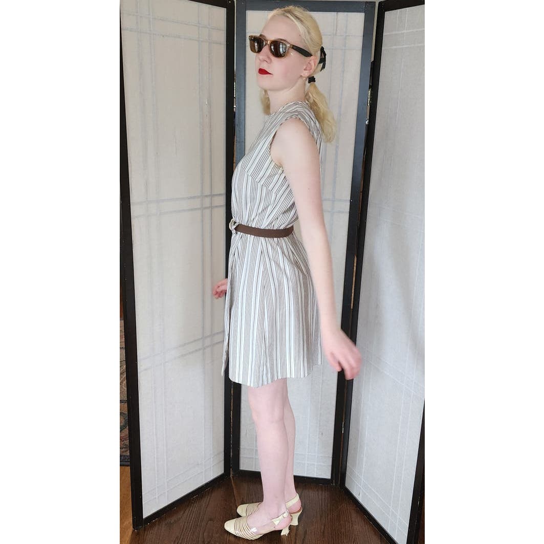 Vintage 60s Striped Romper Beige Black Belted