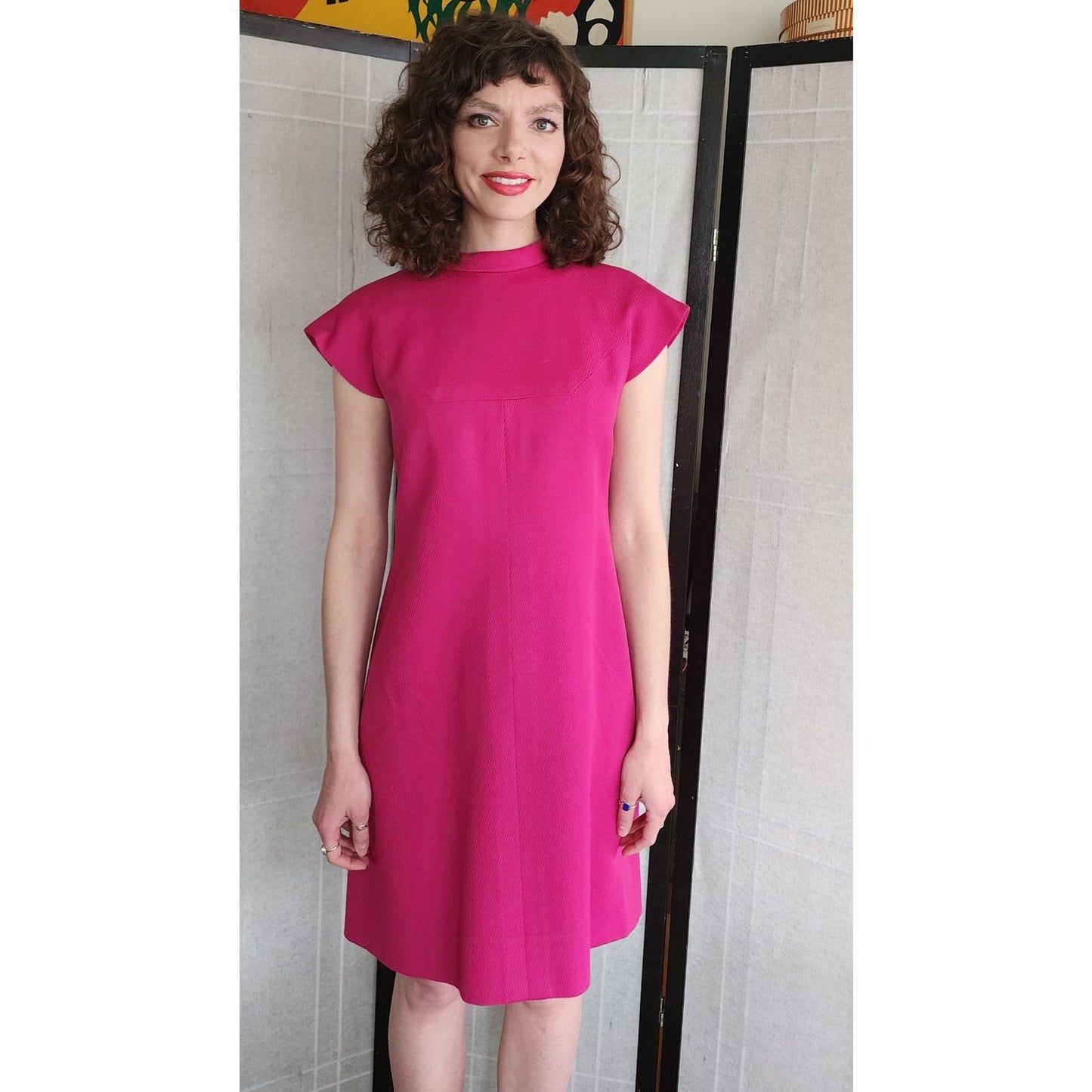 Vintage 60s Nina Ricci Paris Dress + Coat Set Hot Pink Fuschia M