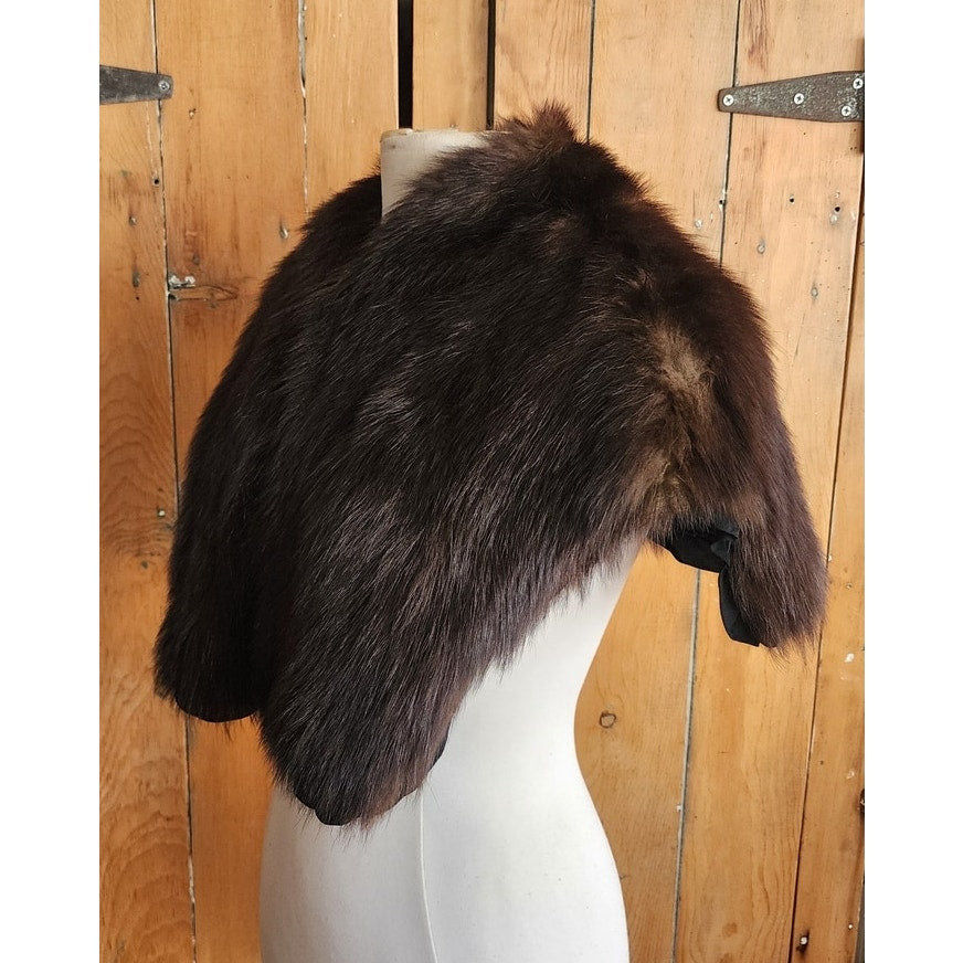 40s Beaver Fur Shrug Wrap Dark Brown