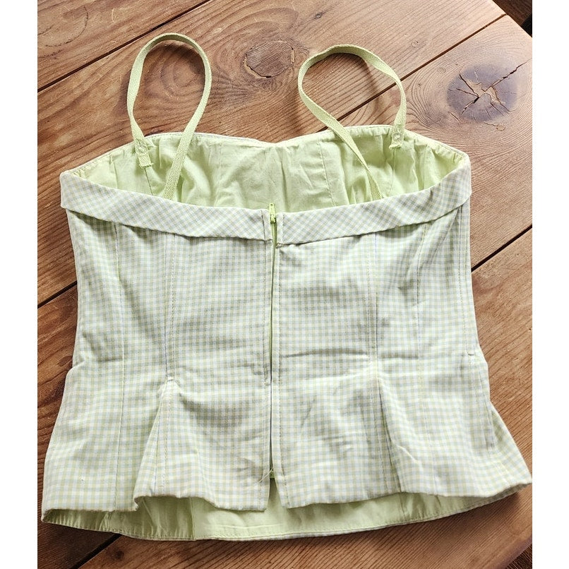 Vintage 2000s Bustier Top Green Gingham Print Nanette Lepore / M