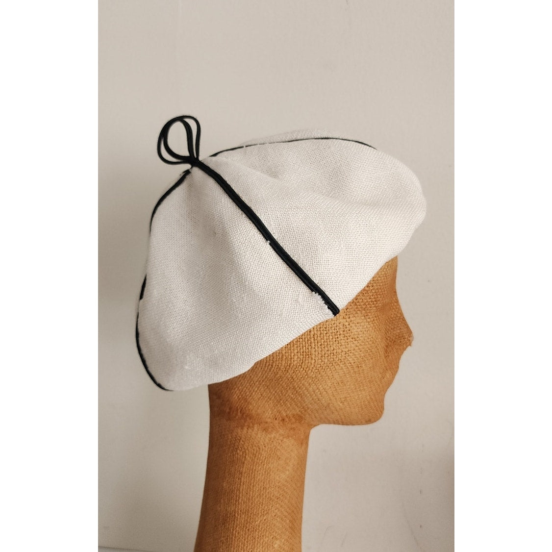 Vintage 60s White Tam Hat Black Seams