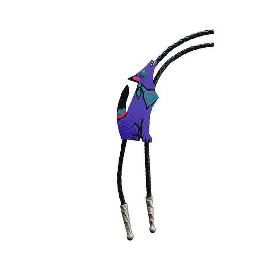 Vintage 1990s Bolo Tie Howling Coyote Purple Wood Handpainted
