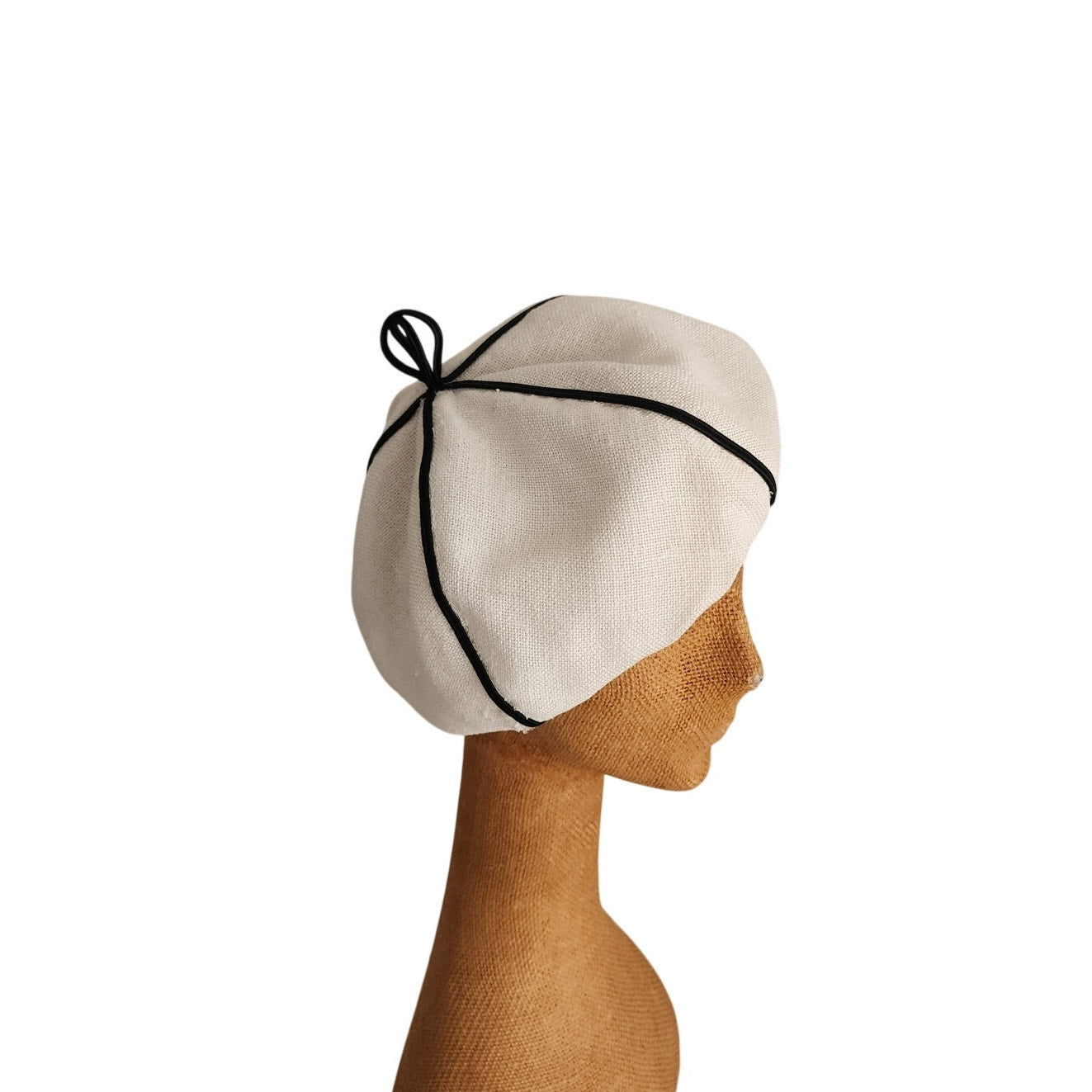 Vintage 60s White Tam Hat Black Seams