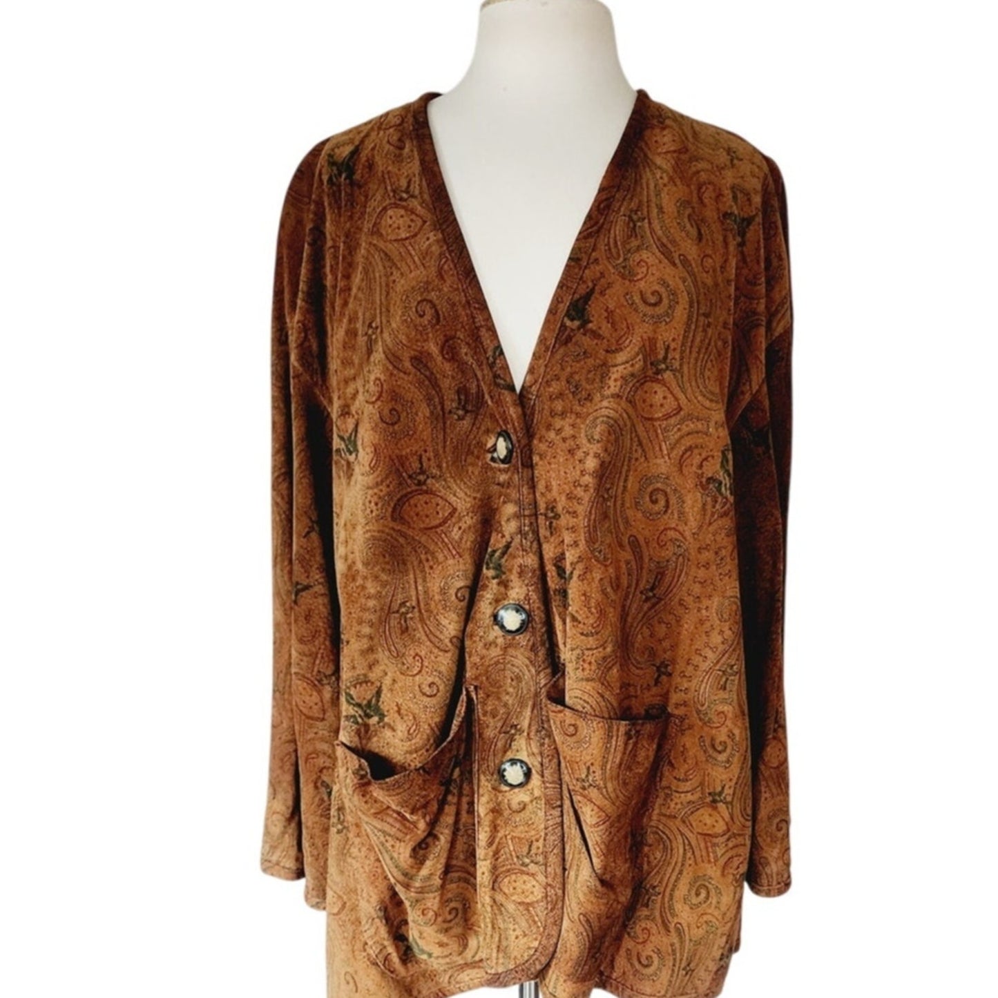 Vintage 90s Brown Suede Swing Jacket Paisley Print Giotti Firenze
