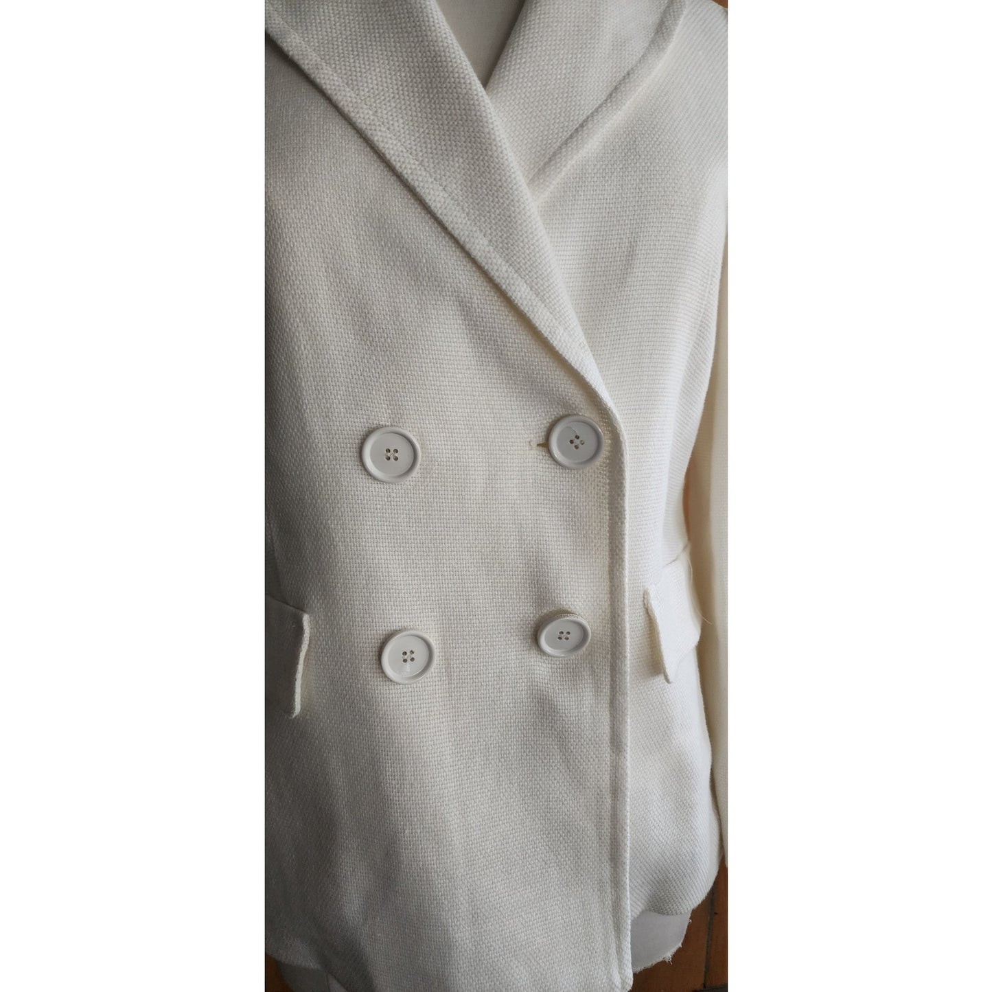 'S MAX MARA Double-breasted Pea Jacket in White Linen Blend