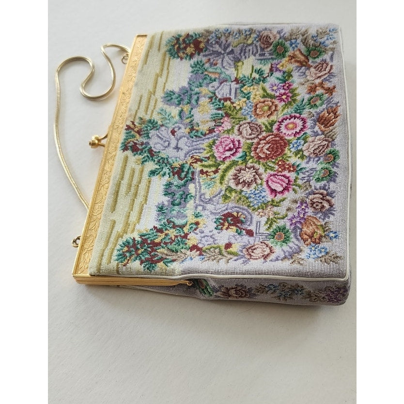 Vintage 50s Tapestry Bag Colorful Weave Baroque Rococo Pastoral