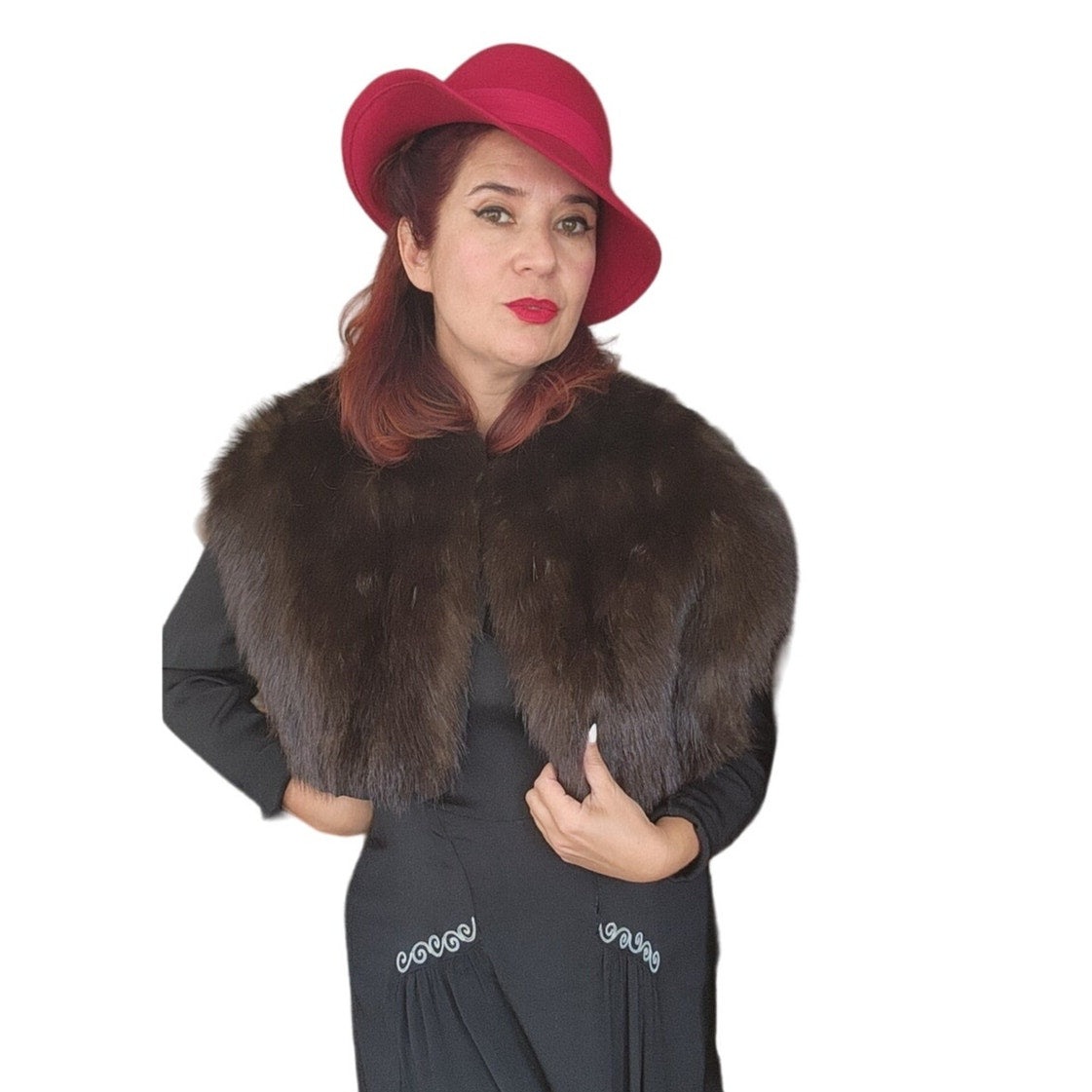40s Beaver Fur Shrug Wrap Dark Brown