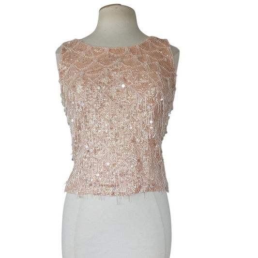 Vintage 50s 60s Beaded Shell Pale Pink Handmade Hong Kong