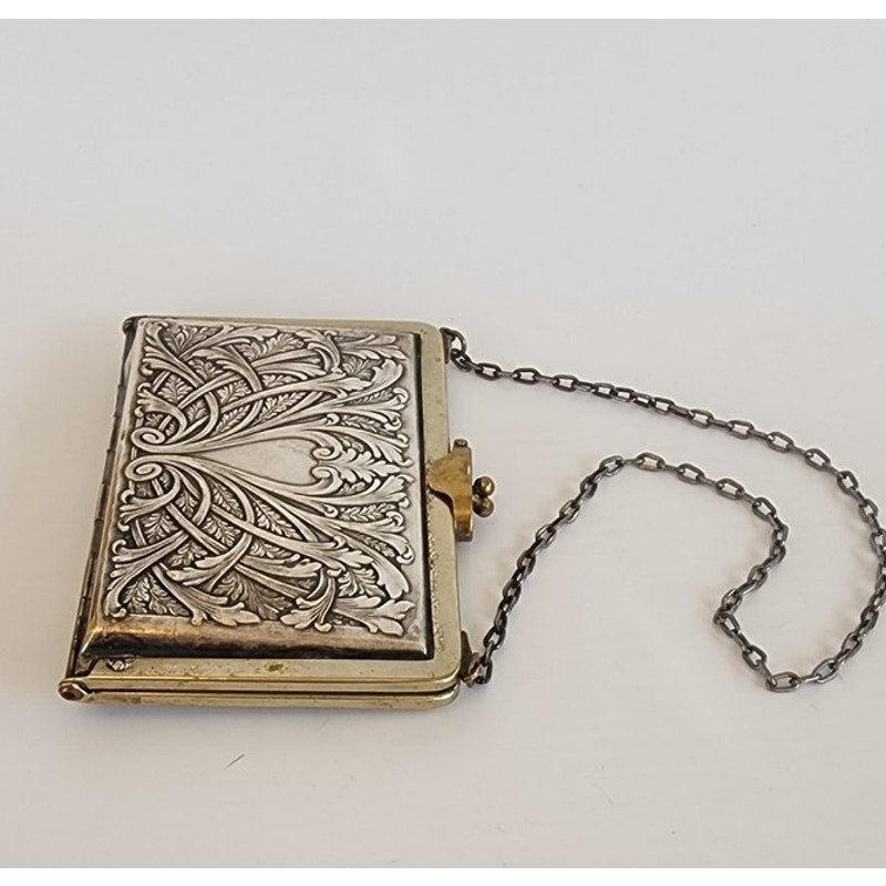 Victorian Coin Purse Engraved Minaudiere Card Case German Silver