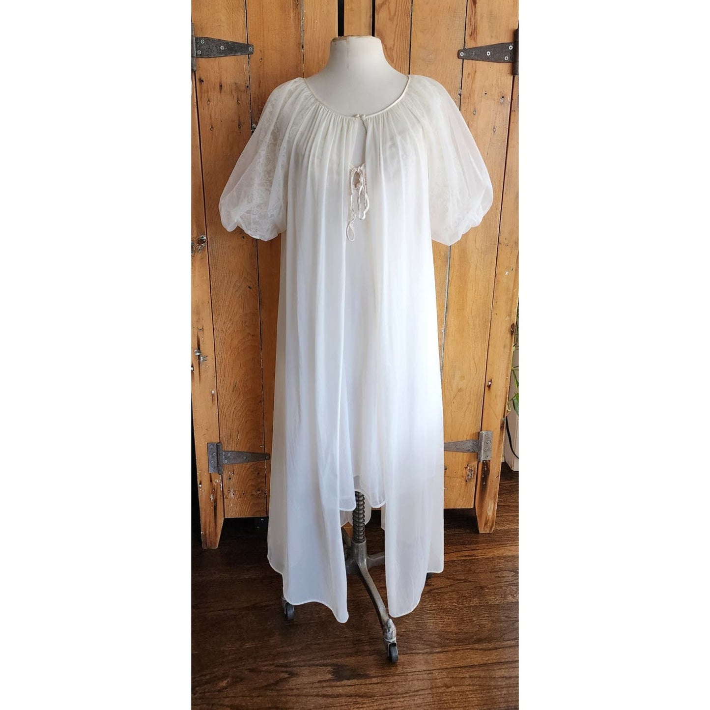 Vintage 50s Peignoir White Nylon Robe + Slip Dress Vanity Fair