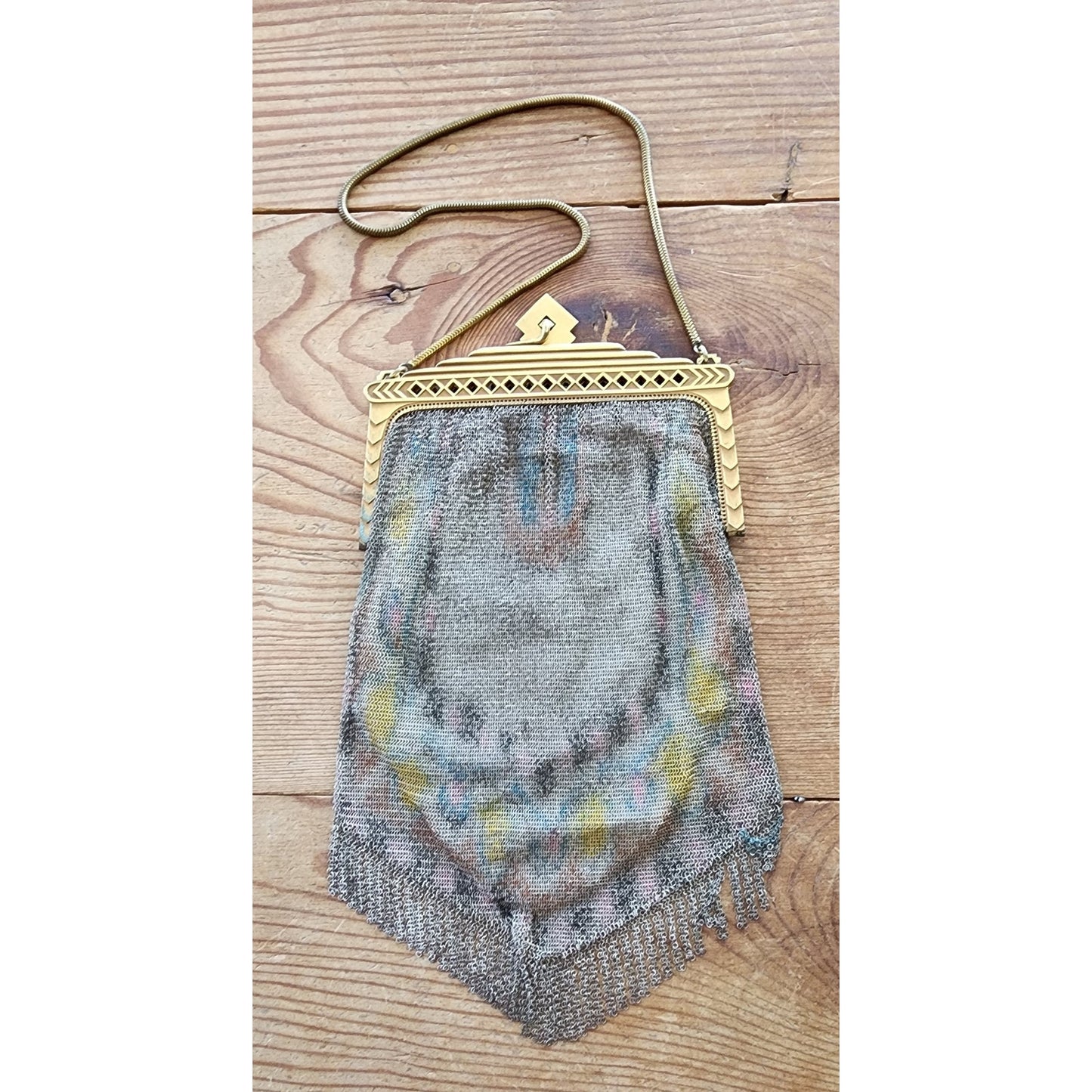 Vintage 1920s Whiting & Davis Evening Bag Painted Mesh Steel Art Deco