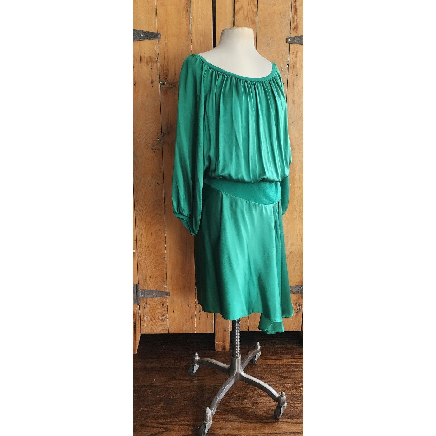 Vintage 2000s Yves Saint Laurent Green Silk Dress Asymmetrical Hem NWT Tom Ford Era