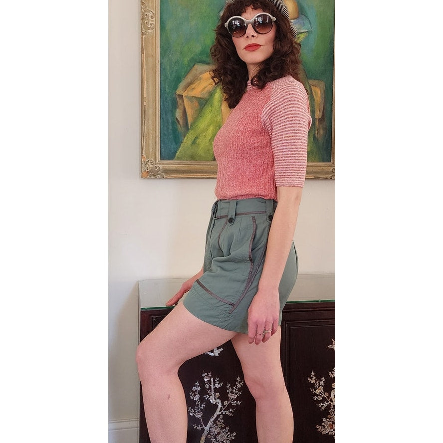 Vintage Y2K Dries Van Noten Silk Shorts Cropped Cargo Blue Green