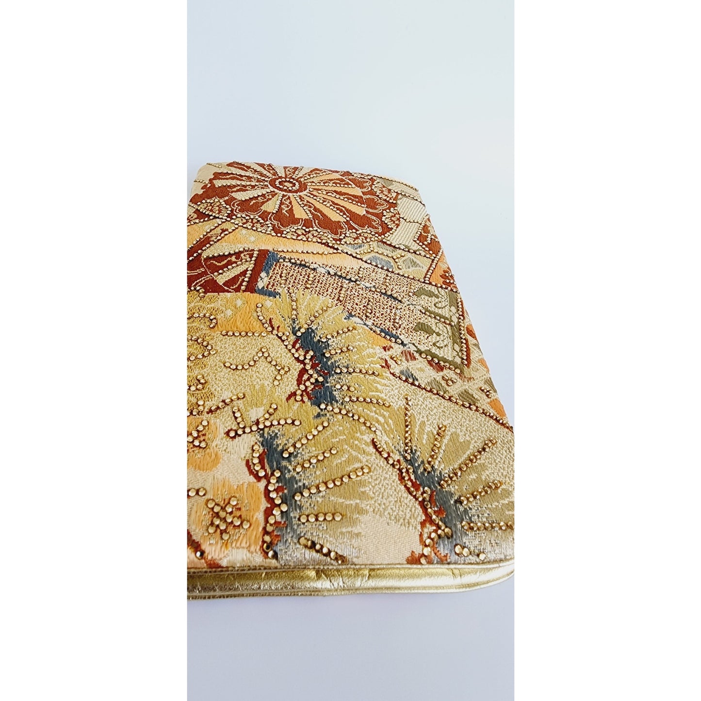 Vintage Judith Leiber Bag Rhinestone Studded Floral Fabric & Gold Leather