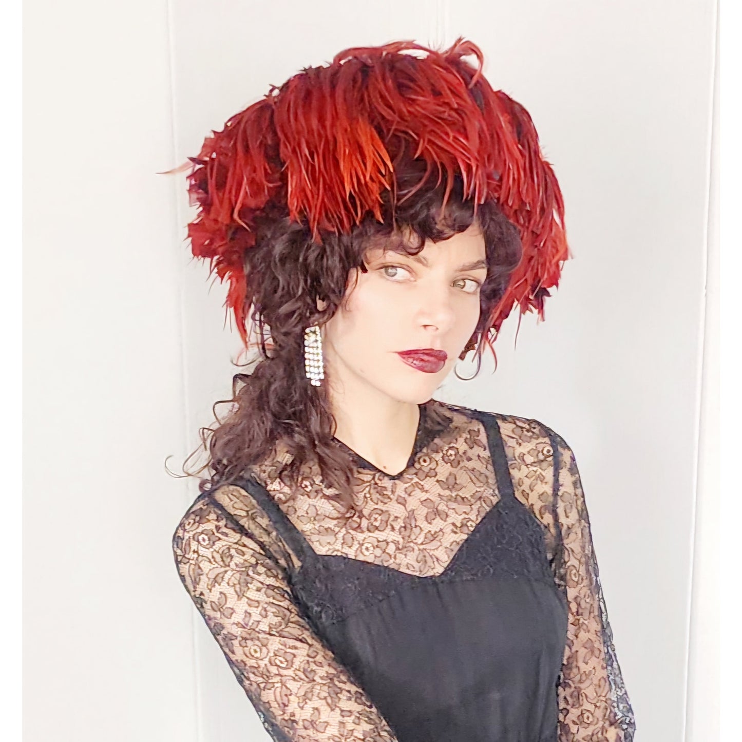 Vintage Red Feather Hat Oversized Avant Garde by Kokin