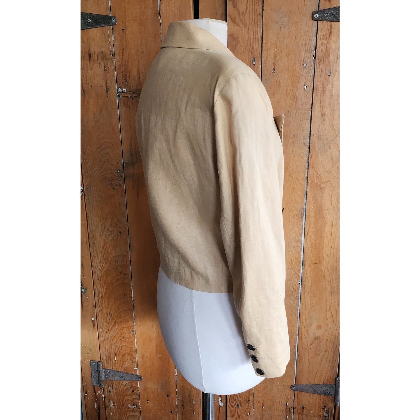 Vintage 80s Beige Linen Blazer Cropped Jacket Marshall Fields