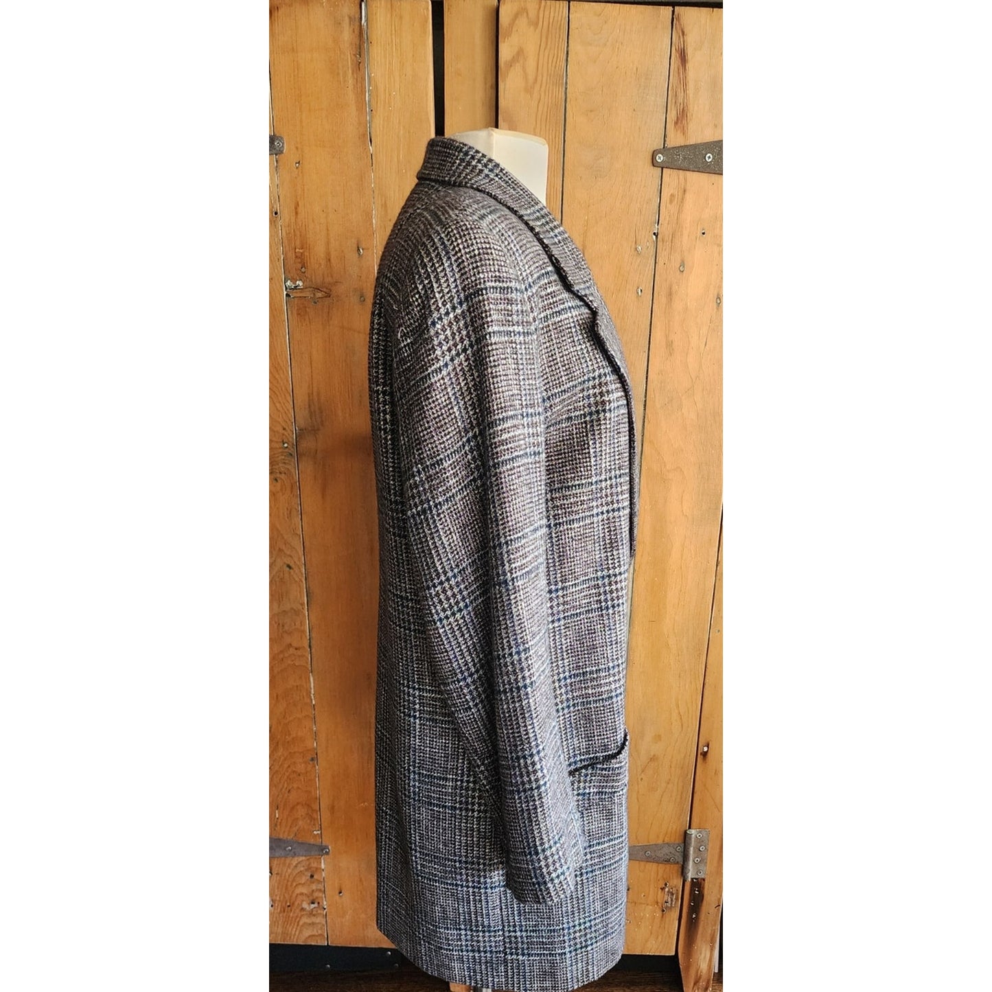 Vintage 80s Long Blazer Lilli Ann Houndstooth Wool Jacket Gray Black