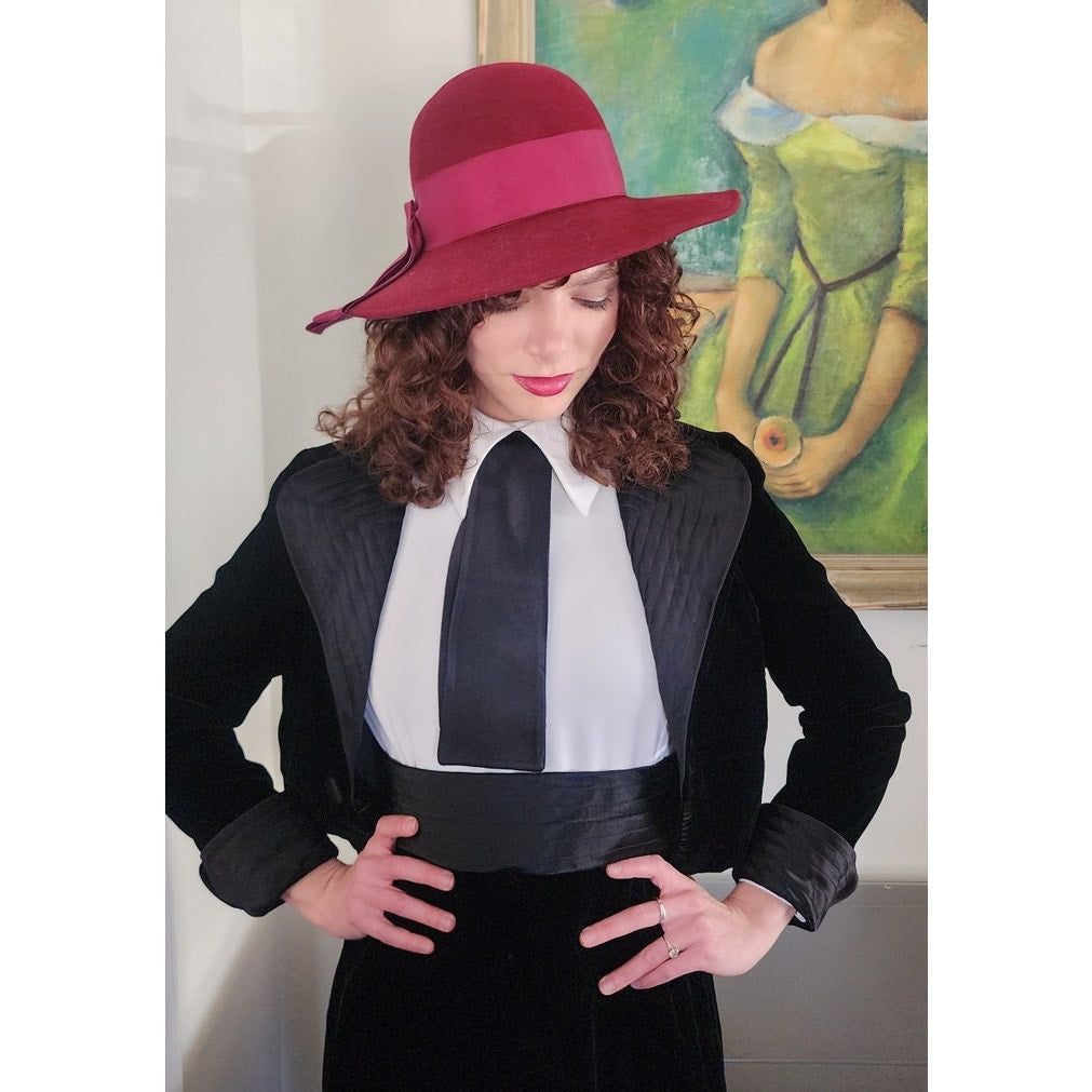 Vintage 70s Tuxedo Style Maxi Dress + Jacket Set Black Velvet Joseph Stein Muriel Reade