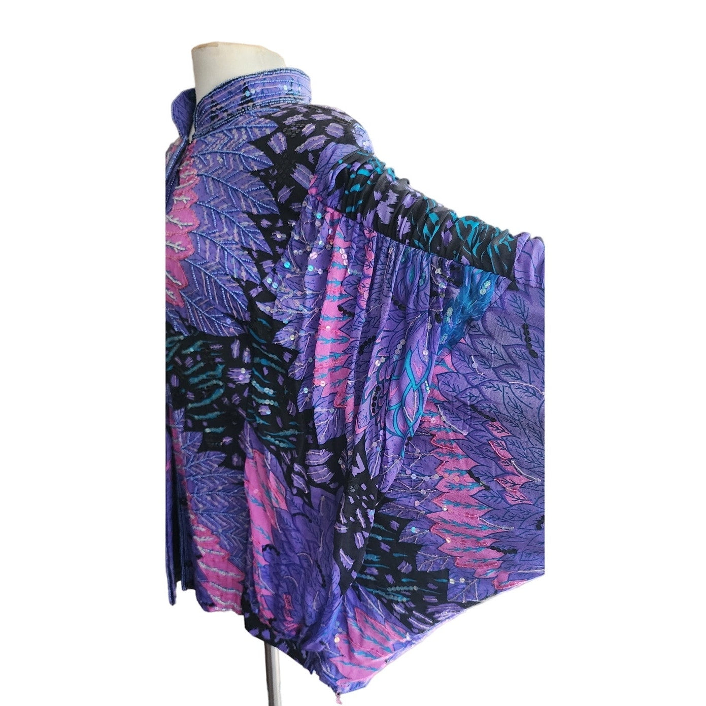 Vintage 80s Purple Sequined Jacket Bat Wing Sleeve Judith Ann Plus