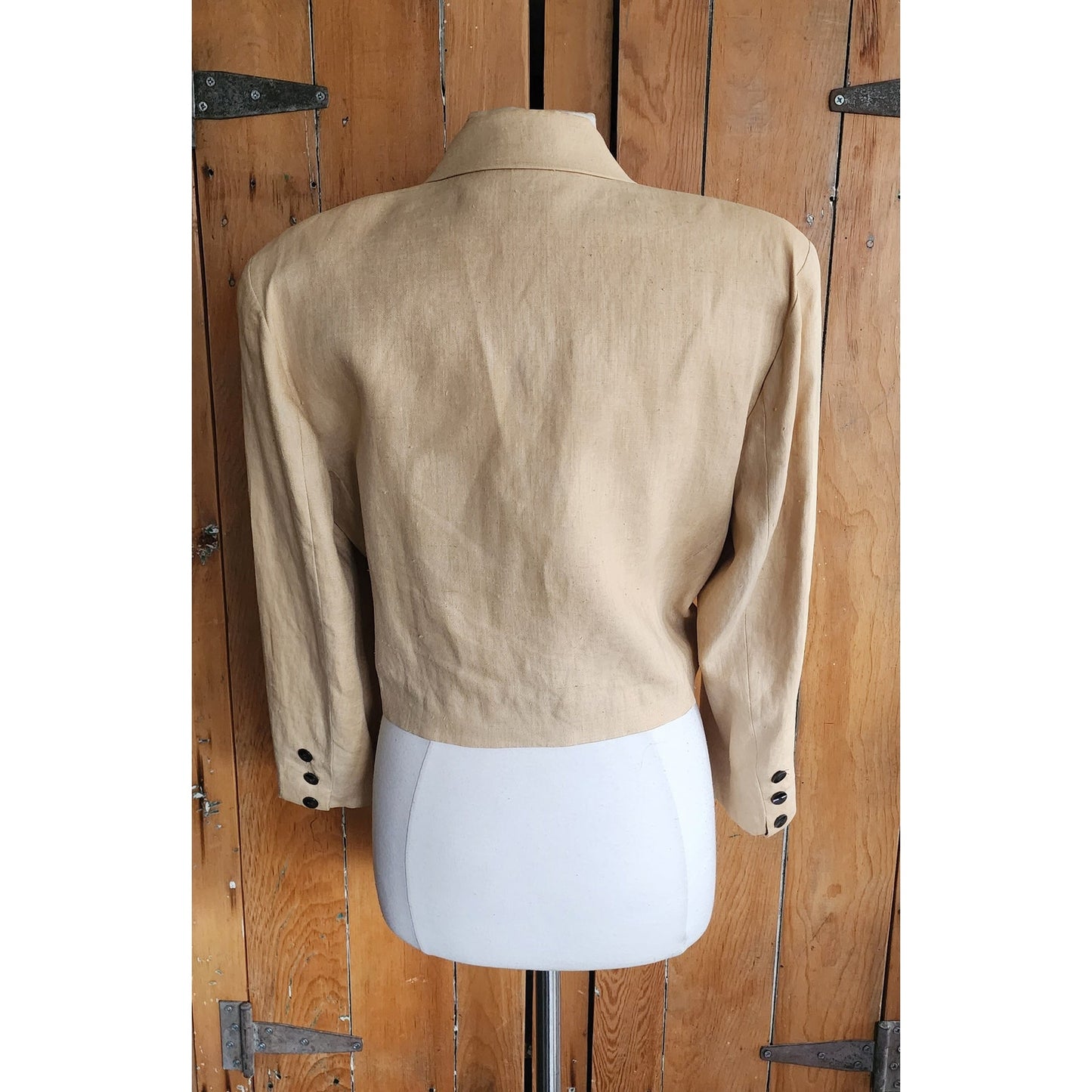 Vintage 80s Beige Linen Blazer Cropped Jacket Marshall Fields