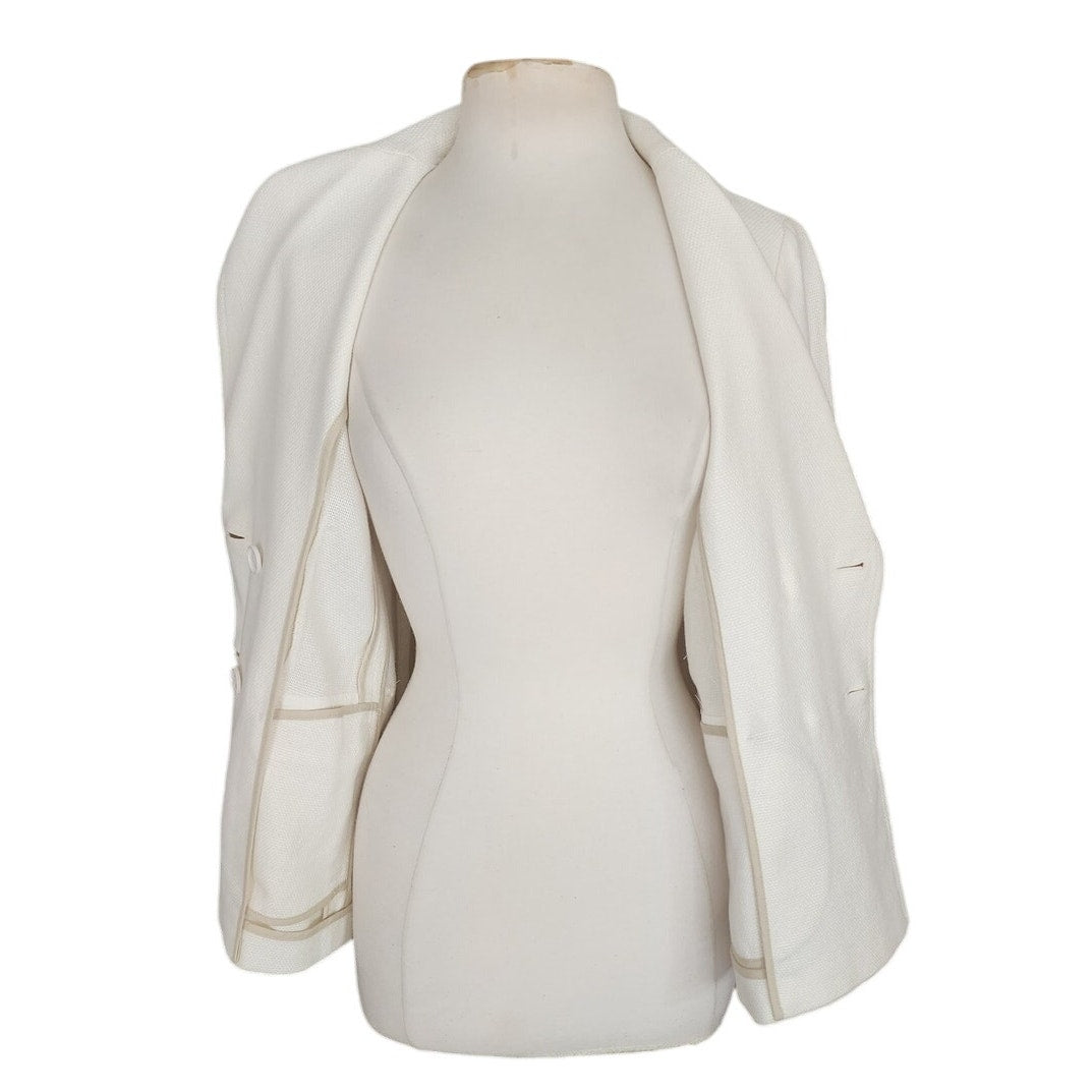 'S MAX MARA Double-breasted Pea Jacket in White Linen Blend